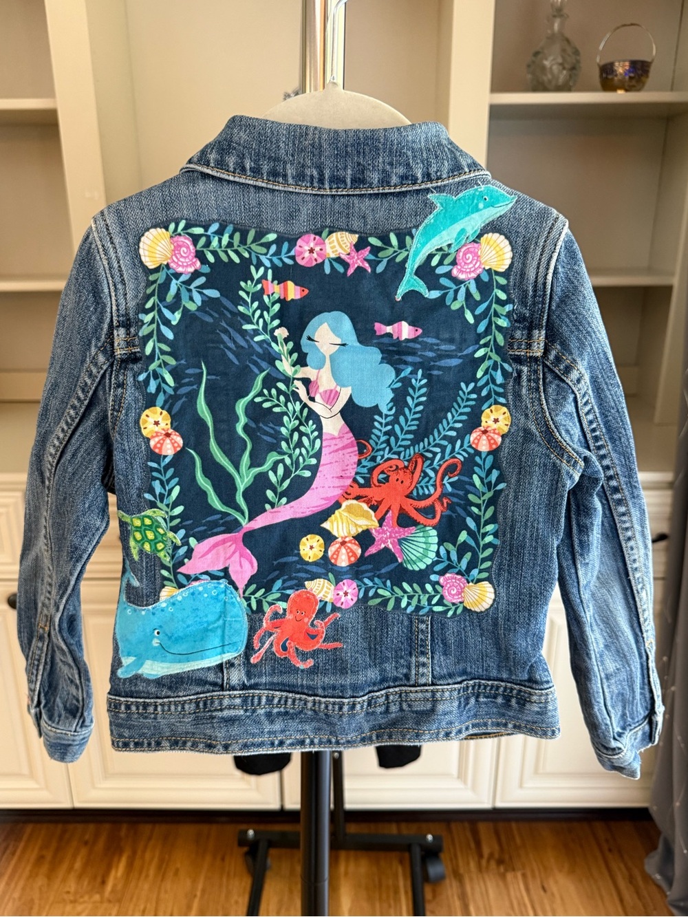 Gap Denim Jacket Girls Jenni Moose Designs Mermaid Appliqué One of a Kind Sz XS